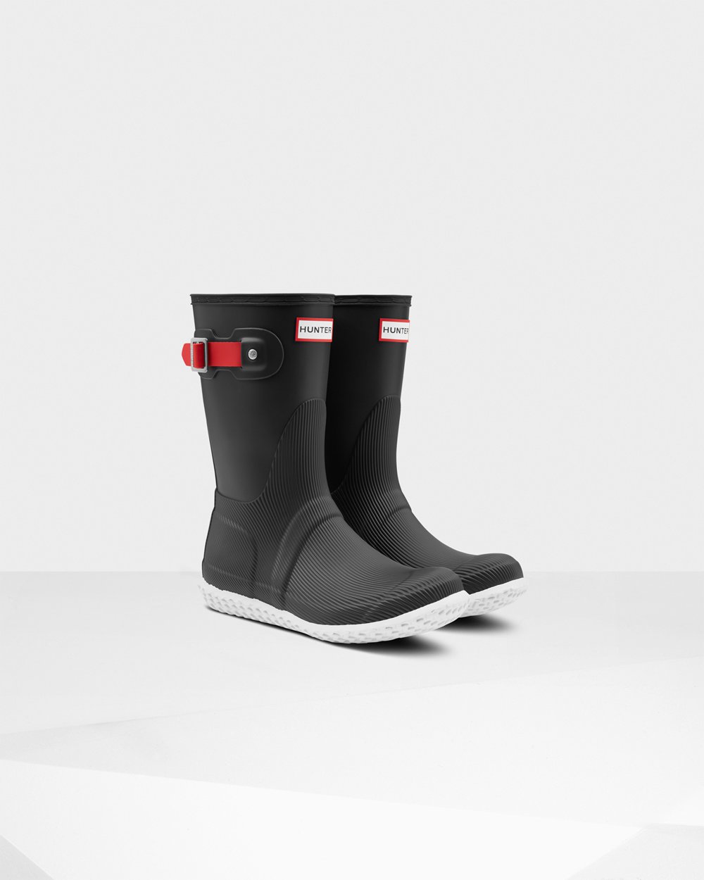 Women Hunter Original Flat Heel Calendar Sole | Short Rain Boots Black/Red | NZ-38107-FJEP